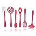 Silicone Cooking Utensils for Kitchen, Set of 6, Red, Non-stick, Plus 121 Cooking Secrets Ebook