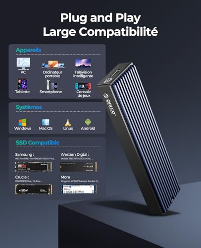 ORICO M.2 NVMe SSD Enclosure 10Gbps USB External Adapter USB3.2/ USB3.1 Gen2 USB-C Hard Drive Enclosure for M.2 PCIe NVME M-Key 2230/2242/2260/2280 SSD, with UASP - M2PV