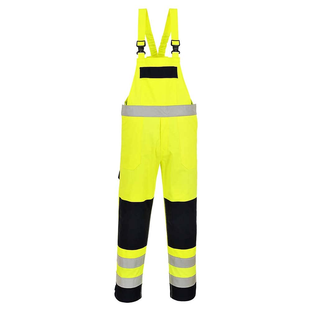 Portwest Hi-Vis Multi-Norm Bib and Brace, Color: Yellow/Navy, Size: XL, FR63YNRXL