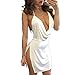 VANCOL Women's Sexy Deep V-Neck Halter Backless Slit Mini Party Club Dress (S, Red)