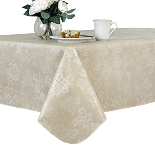 EVERYDAY LUXURIES Grapevine Flannel Backed Indoor Outdoor Vinyl Table Linens, 60-Inch by 84-Inch Oblong (Rectangle) Tablecloth, Vanilla