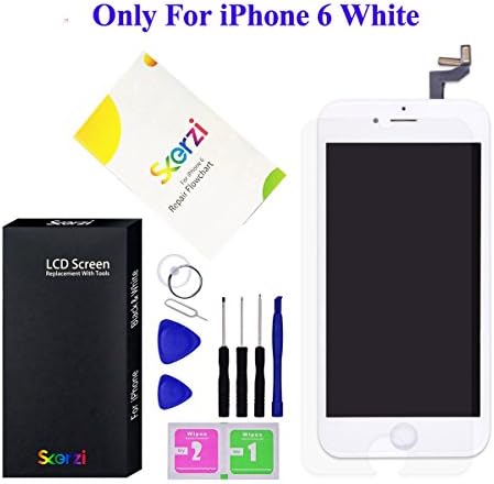 LCD Display Touch Screen Digitizer for iPhone 6 (4.7 inch) Frame Assembly Replacement Part with Repair Tool Kit by Skerzi (White)