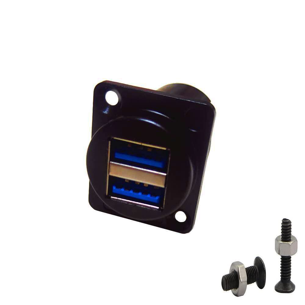 SHANFEILU USB 3.0 D Panel Mount Socket Dual 2x USB Port Solderless Series D-Type Connector Female to Female Coupler Pass Through Adapter with Screws