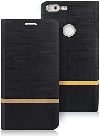 Google Pixel XL Case, AmberCase Vintage Leather Classical Folio Flip Cover with Card Slots Design Retro Slim Wallet Case for Google Pixel XL 2016 - Elegant Black