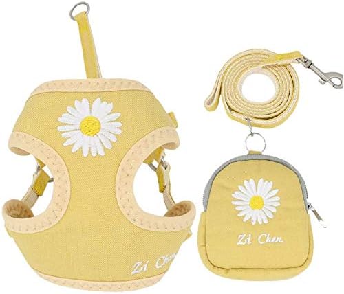 PETCARE Pet Dog Cat Harness and Leash Set with Bags Soft Mesh Cute Yellow Daisy Embroidery Dog Vest Harness for Puppy Small Dogs Cats