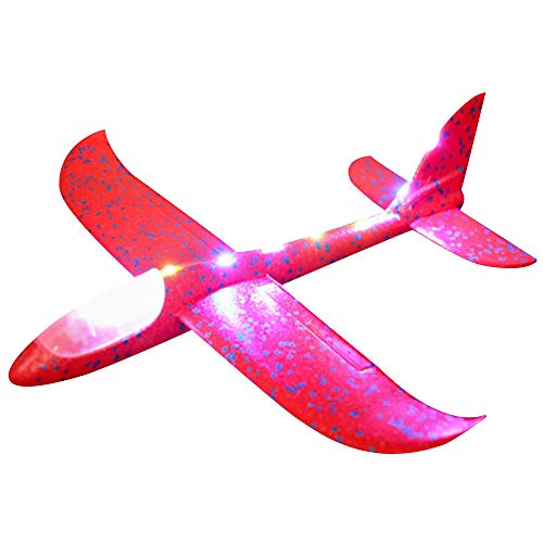 callm 19 inches Airplane Manual Throwing Fun Model Foam Plane Glider Outdoor Chanllenging Flying Toys Inertia LED Aircraft Toy Birthday Gifts Kids (Red)