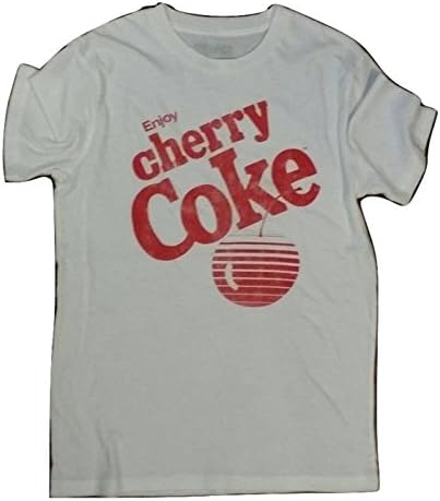 Mens Soft Cotton Vintage Tee Shirts Cherry Coke Graphic White T Shirt - S
