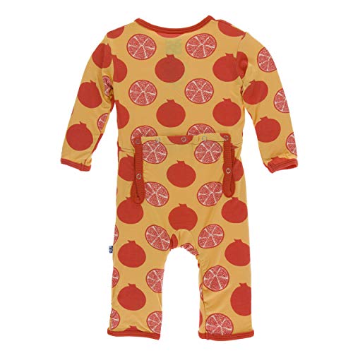 Kickee Pants Little Girls and Boys Print Coverall with Zipper - Marigold Pomegranate, 6-9 Months - Thumbnail 2