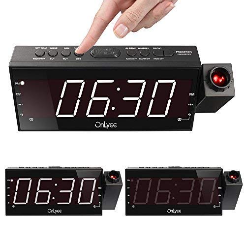 OnLyee Projection Clock with FM Radio, 7" LED Display, Wall Ceiling Clock, Nap/Sleep Timer, 3 Dimmer, Dual Alarm and Dual USB Ports for Wall,Travel, Bedrooms, Ceiling, Kitchen, Desk, Shelf