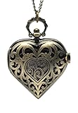 Souarts Antique Bronze Color Hollow Heart Shape Pocket Watch