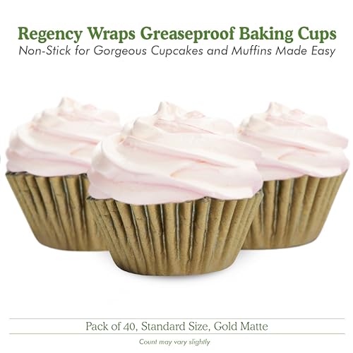 Regency Wraps Standard Baking Cups Greaseproof Professional Grade For Cupcakes and Muffins, Gold