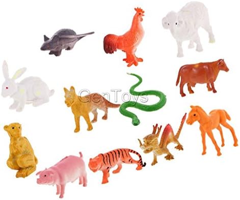 12 Pcs Plastic Colorful Chinese Zodiac Animals Model Figures Collectibles