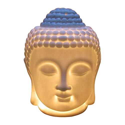 Singeek Buddha Head Ceramic Tea Light Holder,Essential Oil Burner Candle Aroma Diffuser For Spa Yoga Meditation (White)