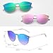 Mirrored Rimless Sunglasses Reflective One Piece Round Eyeglasses for Women Men 2 Pack (Green & Pink)
