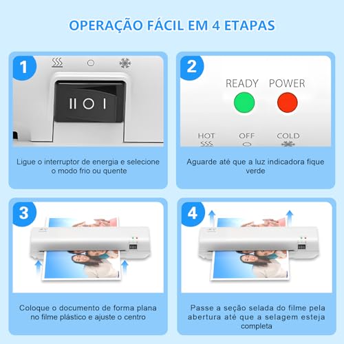 Máquina de Laminação de 9 Polegadas & 6 Folhas de Laminação a quente, Tecnologia Never Jam, para Quente & Frio para Folhas de Laminação A4/A5/A6, para Escritório, Escola, Negócios e Casa