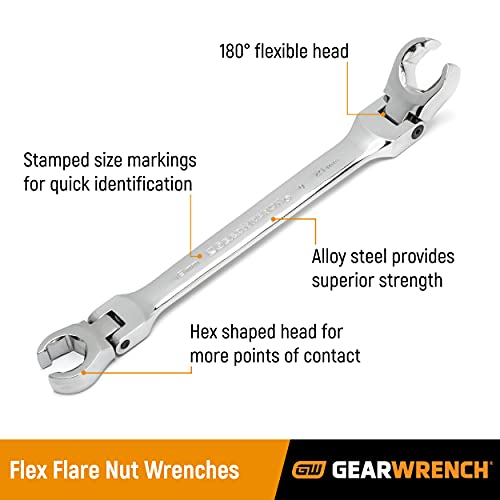 GEARWRENCH 3 Pc. Flex Head Flare Nut Wrench Set, Metric 81915