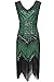 BABEYOND Women's Flapper Dresses 1920s V Neck Beaded Fringed Great Gatsby Dress Green