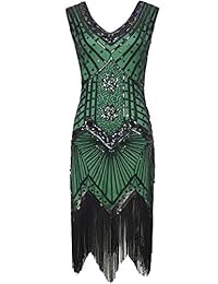 BABEYOND - Vestido de mujer con flecos de cuello en V de los años 20