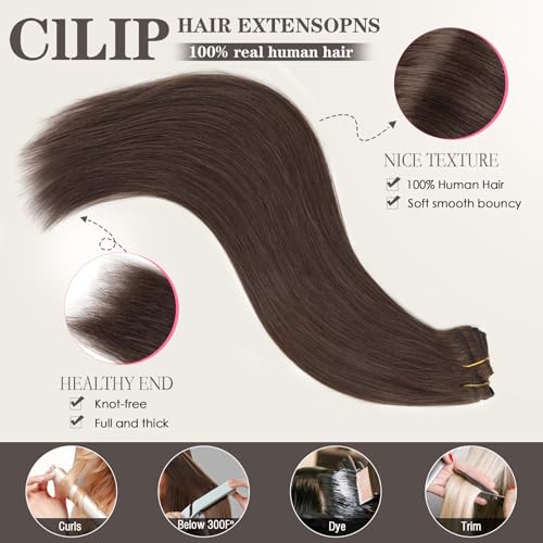 Yuniffe Clip in Hair Extensions Human Hair Dark Brown 16 Inch 8pcs 120g Hair Extensions Clip in Silky Straight Human Hair Extensions for Women Double Weft Real Hair Extensions #2