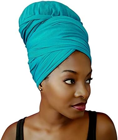 Stretch Head Wrap-Solid Color Jersey Knit Headwrap Turban Hair Scarf Tie by Rayna Josephine (Jewel Teal)