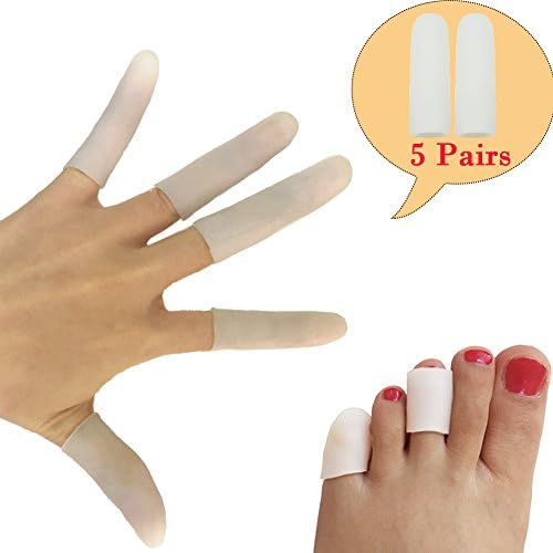 Gel Finger Sleeves Toe Caps, 5 Pairs/Pack, S Size, Finger and Toe Protectors for Beauty Typing Sport Running Shopping (Small Toe&amp;finger Covers)