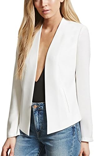 Obazidou Women Long Sleeve Blazer Open Front Suit Jacket Work Office Blazer X-Large White