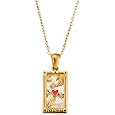 14k Yellow Gold Classic Arcana Tarot Card Necklace For Women And Men - Sun Lover Star Moon Magician Pendant Necklaces Lucky Amulet Charm Tarot Card Necklace Celestial Necklace For Women And Men