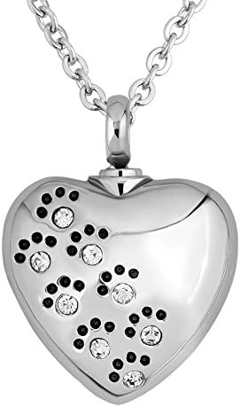 JewelryJo Urn Necklace For Ashes Cremation Keepsake Pendants Crystal Pet Cat Dog Paw In Love Heart Stainless Steel