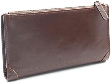 Men's Extra Capacity Passcase Genuine Leather Long Bifold Wallet (Coffee)