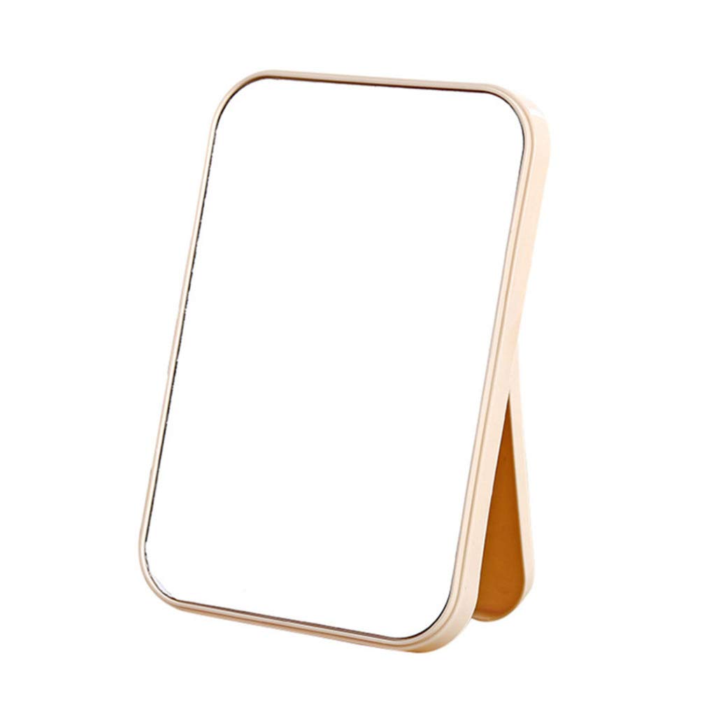 Solustre Makeup Mirror with Stand up, Foldable Facial Mirror Desktop Cosmetic Mirror Square Mirror for Table Desk Bathroom (Beige)