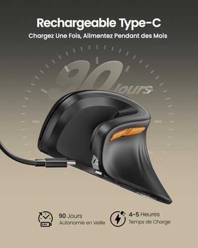 ProtoArc EM11 NL Ergonomic Wireless Mouse, Rechargeable Vertical Mouse with 3 Device Ports (2 x Bluetooth & USB), Silent Mini Mouse for PC, iPad, Mac, Windows – Black