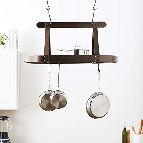 Old Dutch Oval Steel Pot Rack w. Grid & 16 Hooks, Oiled Bronze, 36" x