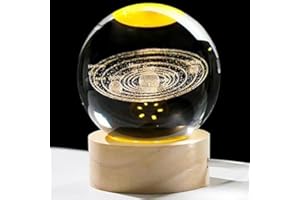 Arikyrist 3D Solar System Crystal Ball Lamp with Wooden Base, Laser Engraved Solar System Model Glass Sphere Collection Figurines Science Astronomy Gifts for Space Lovers, Crystal Ball Home Decor
