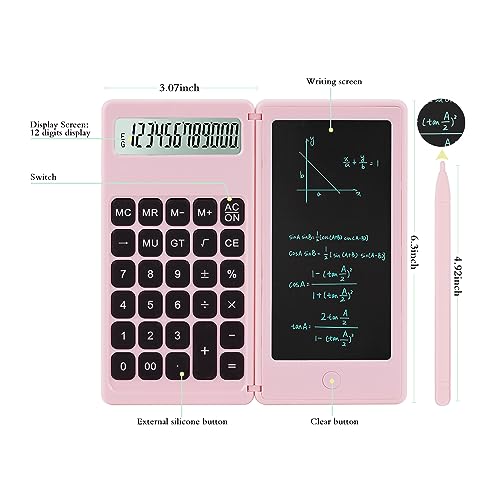 Desk Calculator, Desktop Small Calculators with Writing Notepad, Basic 4-Function Math Large Button Calculator, School Supplies for Kids, Middle/High School Students (Pink)
