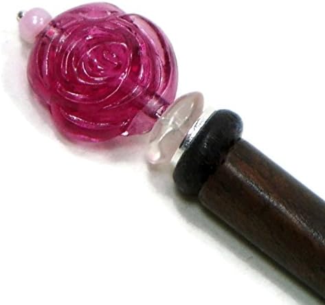 Deep Pink Rosette Beaded Wood Hairstick, Laying Tool for Needlepoint and Sewing Stiletto