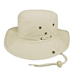 MG Men's Brushed Cotton Twill Aussie Side Snap Chin Cord Hat - Natural - Medium