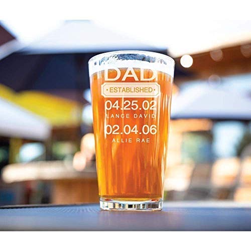 Custom Dad Beer Glass Fathers Day Gift Established Date Pilsner Glass, Pint Glass, Beer Mug with Handle