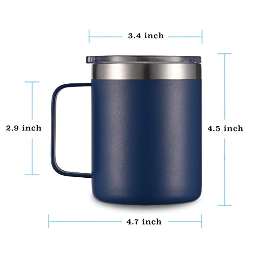 Civago Stainless Steel Coffee Mug Cup with Handle, 12 oz Double Wall Vacuum Insulated Tumbler with Lid Travel Friendly (Navy Blue, 1 Pack)