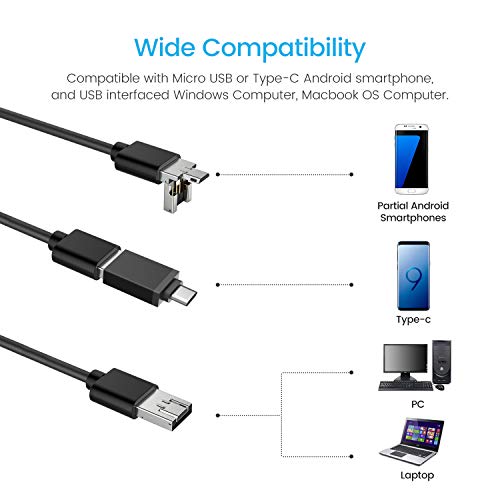 USB Endoscope, DEPSTECH 2 in 1 Semi-Rigid Borescope Inspection Camera 2.0MP CMOS HD Waterproof Snake Camera with 6 Adjustable Led for Android, Windows & MacBook OS Computer- 16.4 ft(5M)