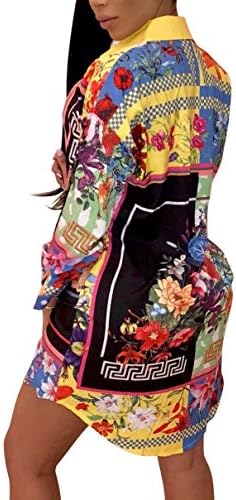 Women's Sexy Floral Button Down Shirts Long Sleeve Plus Size Blouse Tops T-Shirt Dress