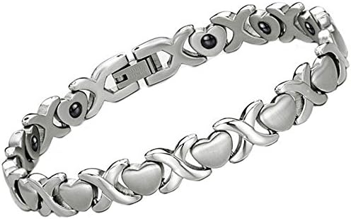 HotVally Jewelry Women's Fashion Silver Titanium Steel Anti Fatigue Magnetic Bracelet (#SL-F-2)