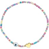 SHINUS BOHO Dainty Spinel Evil Eyes Gold Heart Beaded Bracelets for Women Trendy Natural Shiny Crystal Stone Beaded Adjustable Bracelet Cute Jewelry for Friends Gifts.