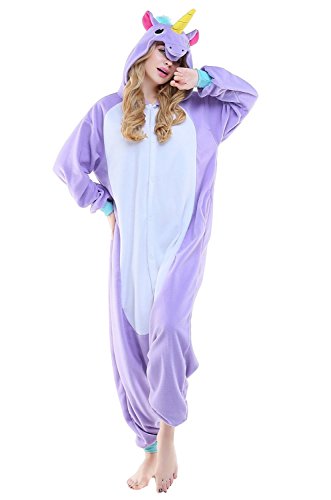 BELIFECOS Unisex Adult Pajamas Plush One Piece Cosplay Animal Costume Purple Unicorn
