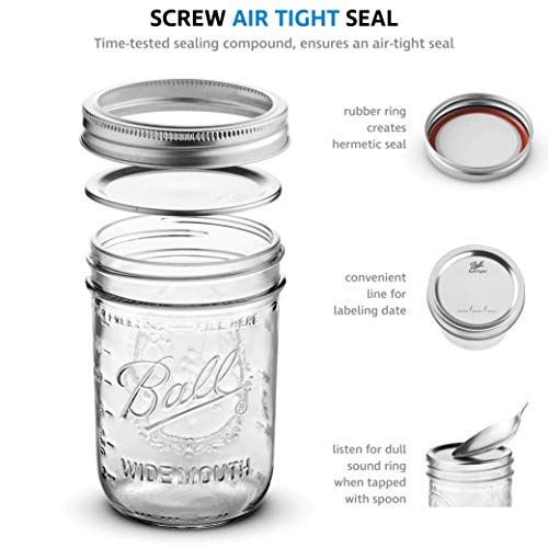 SEWANTA Wide Mouth Mason Jars 16 oz [6 Pack] With mason jar lids and
