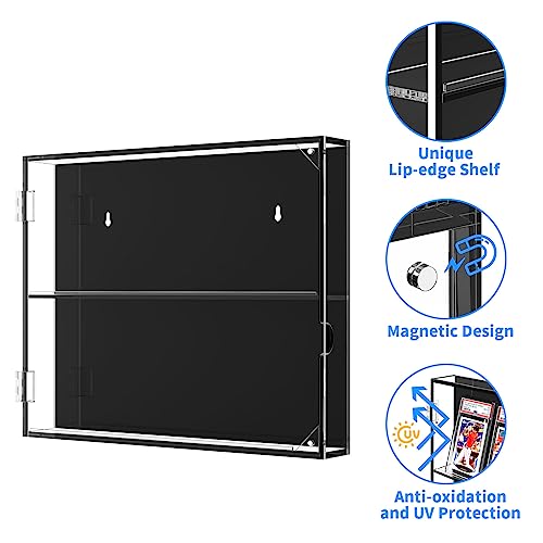 NIUBEE Acrylic Baseball Card Display Case, 8 Graded Card Display Frame Wall Mount with UV Protection Clear View, Sports Card Display Case with Magnetic Door for Football Basketball Hockey, Horizontal