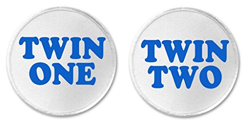 A&T Designs - Set of 2 - TWIN 1 / TWIN 2 (blue) 3" Sew On Patches