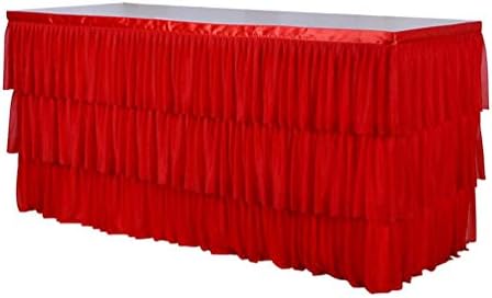 Red Table Skirt 3-Layer Elastic Mesh Fluffy Tulle Tableware Tablecloth for Party Wedding Birthday Home Decoration