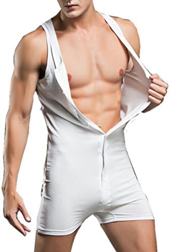 Zhiweikm Men's One-piece Stretch Bodysuit Nightwear Boxer Briefs Underwear White (X-Large)
