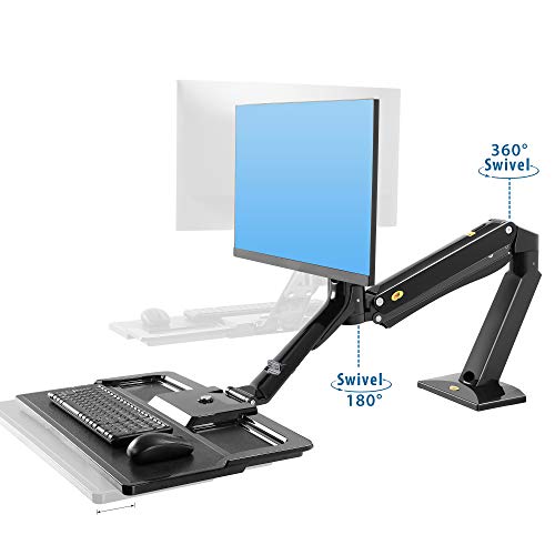 NB North Bayou Sit Stand Desk Converter Monitor Desk Mount Height Adjustable Standing Desk Workstation for 24''-35'' Monitor Computer Monitor Mount Arm with Keyboard Tray (Black)