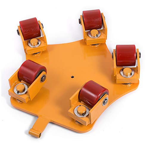 OrangeA Industrial Machinery Mover 11000Lbs Capacity Machinery Mover Skates 5 Rollers 360 Degree Rotation Machinery Mover Dolly with 39 Inch Push Rod (4T with Bar/ 360° Rotation)